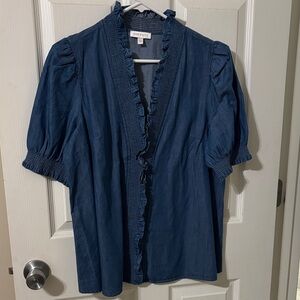 Women's Blue Ruffled Top size large